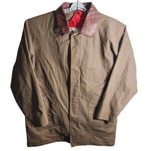 Gilrich Mens XL Tan Canvas Leather Collar Chore Utility Jacket Removable Lining